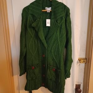 Bloomingdale's Womens 3X Button Down Sweater with Lapel in Leaf Green NWT